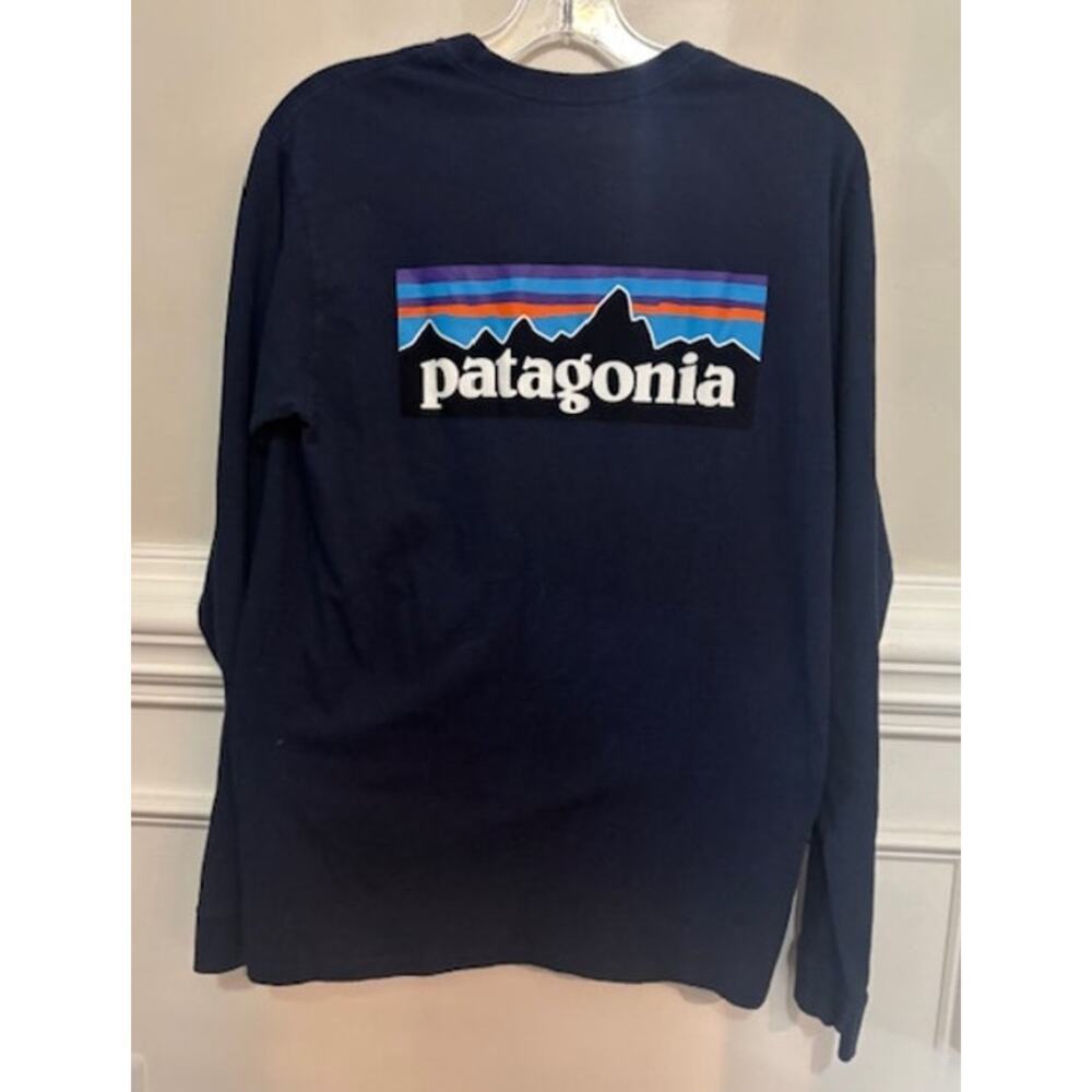 Patagonia Men's Small P-6 Logo Responsibili-Tee Tee Long Sleeve T-Shirt Blue